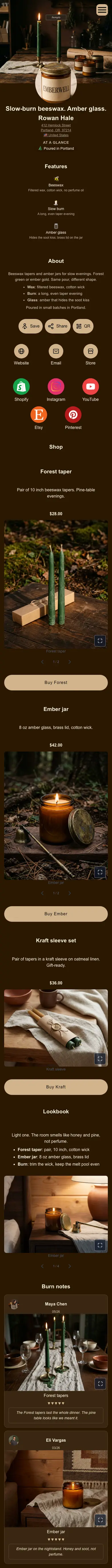 Scrollable preview of the Emberwell candles sample profile